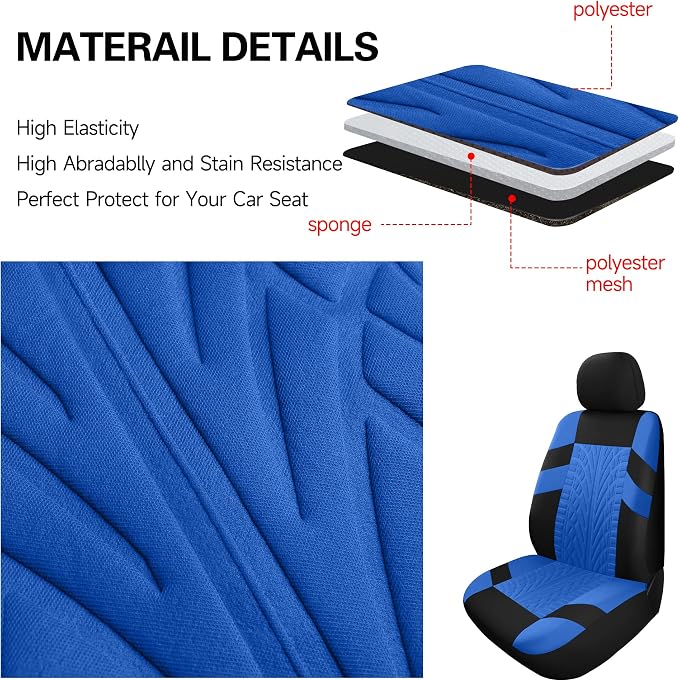 Pariitadin Car Seat Covers Full Set, Washable and Breathable Premium Cloth Automotive Vehicle Seat Cover for Car Interior, Universal Fit for Most Cars, Sedan, Truck, SUV(Black/Blue)