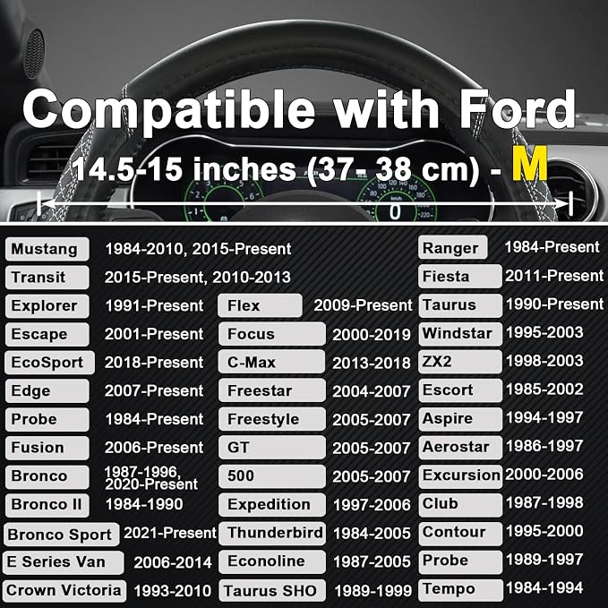 West Llama Car Steering Wheel Cover for Ford Escape,Explorer,Fusion,Focus,Bronco,Transit,Edge(Diamond Quilted - Black+Gray- Standard Size)