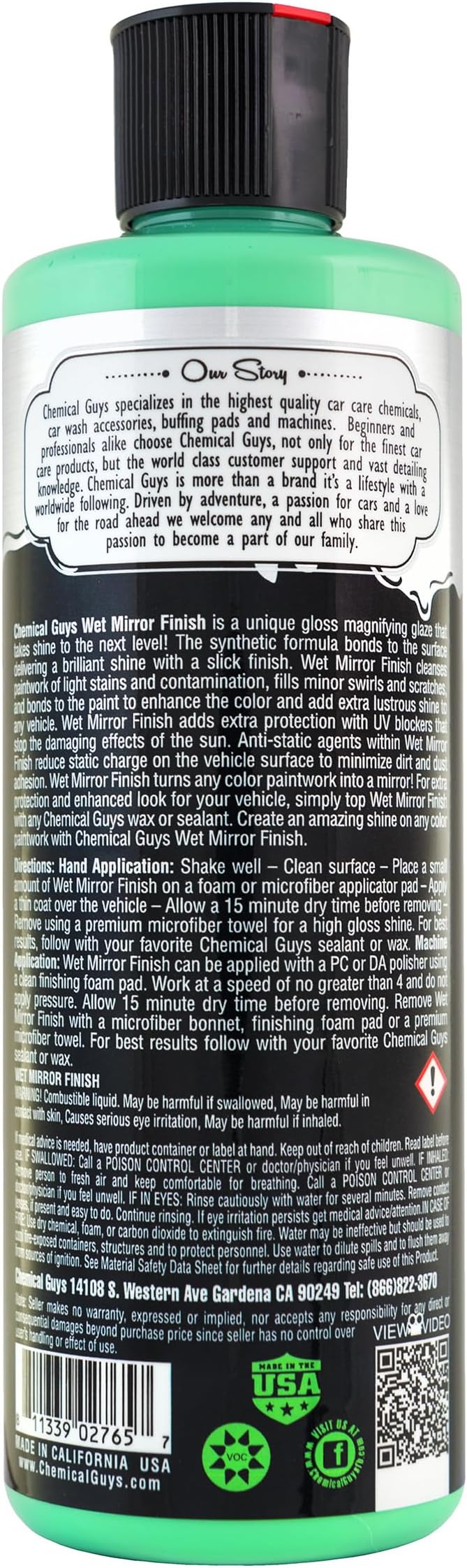 Chemical Guys, Wet Mirror Finish High Gloss Glaze for Clear Coat, 16 oz | Reflective glaze deepens gloss and fills minor swirls on clear coat, chrome and paint, easy by hand or machine