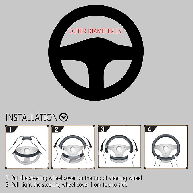 Auto Steering Wheel Cover Hand Pad Cushion Slip-on Universal Fit 15'' / 38 cm (red)