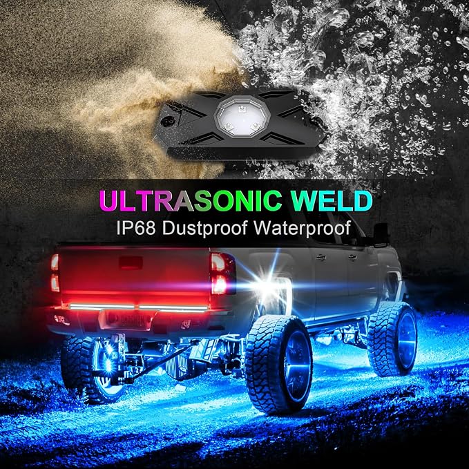 YiLaie 10 Pods LED Rock Lights for Trucks with APP/RF Remote Control, Flashing Music Mode, Upgraded Underglow Led Lights for Truck ATV UTV RZR SUV Golf Cart