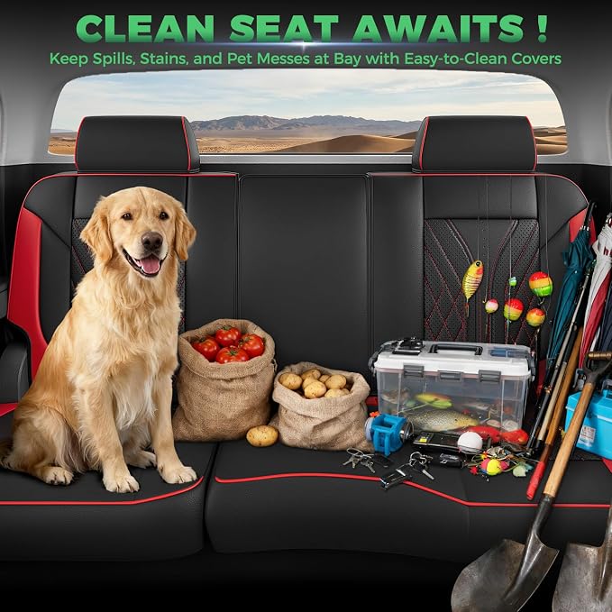 Truck Leather Seat Covers for Chevy Silverado Gmc Sierra 2014-2019 | Crew Cab 1500/2500/3500HD, Bucket Seat, NO Rear Seatback Storage, Scratch-resistant, Easy-clean, Pickup Protector, Full Set