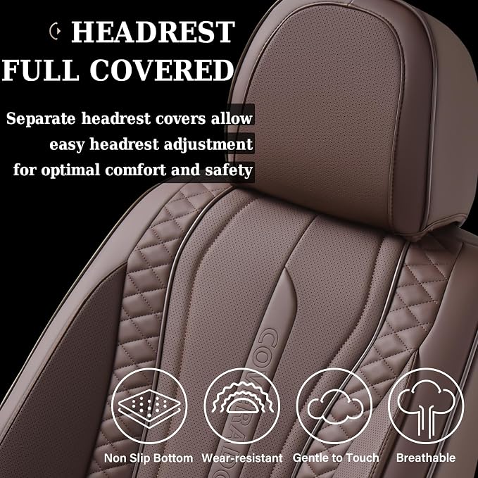 Coverado Car Seat Covers, Front Seat Cover 2-Pack, Faux Leather Waterproof Seat Covers, Car Seat Protectors,Driver Seat Covers Automotive Seat Covers Accessories Universal Fit Most Vehicles Coffee