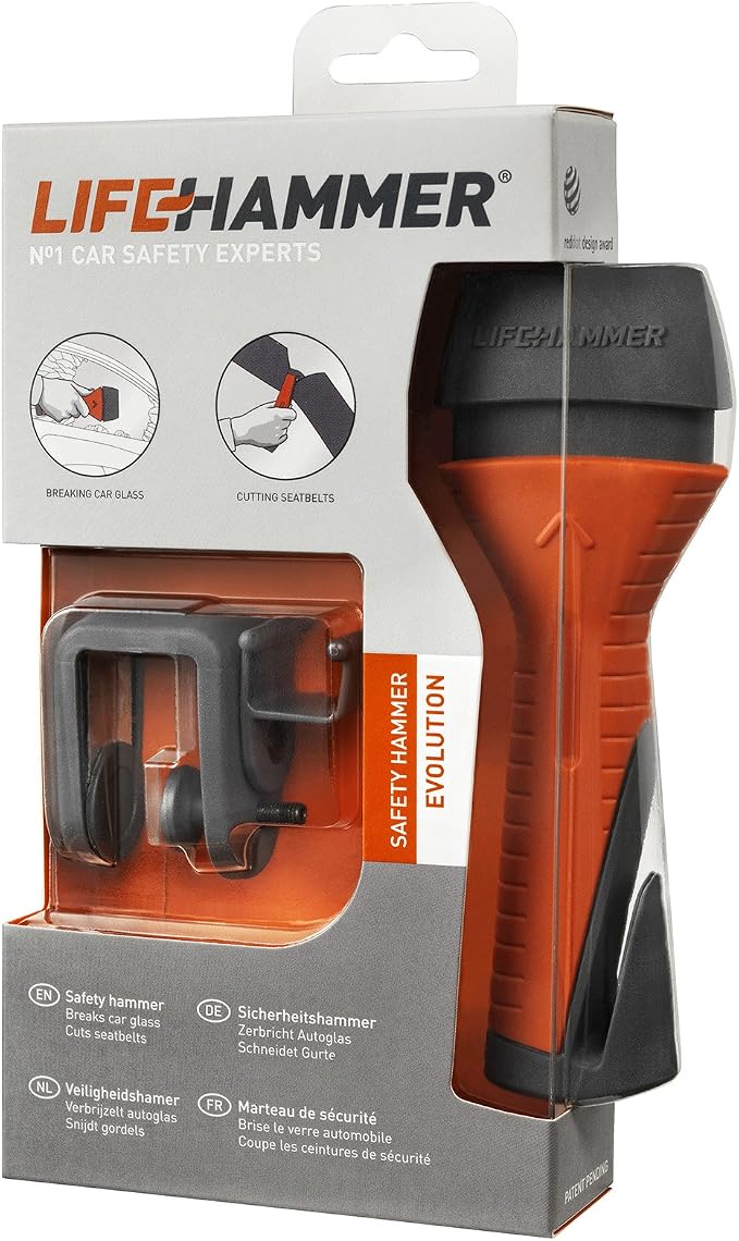 Lifehammer Safety Hammer Evolution - Automatic Emergency Escape and Rescue Hammer with Seatbelt Cutter - 2 Pack
