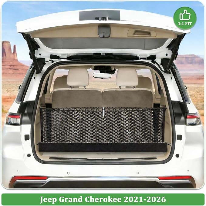 3-Layer Cargo Net for Jeep Grand Cherokee 2021-2026 | Zipper Bag Trunk Net for SUV, Heavy Duty Oxford Cargo Organizer Storage Nets with Carabiners for Camping, Groceries