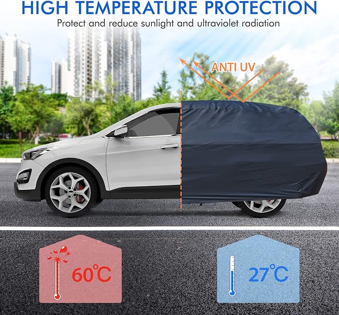 Car Cover Waterproof All Weather for Automobiles, 6 Layers Outdoor Full Exterior Cover Rain Sun UV Snowproof Protection with Zipper Cotton, Mirror Pocket for SUV (191-201 inch)