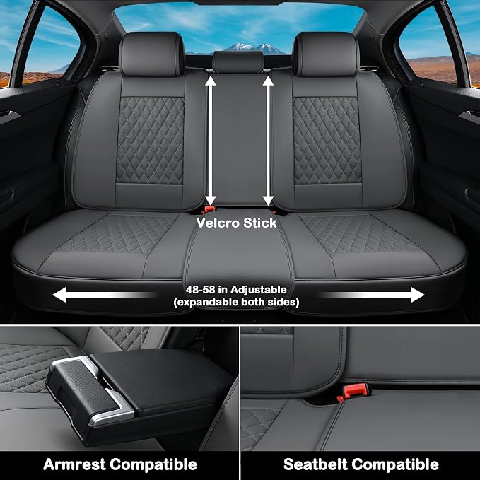 Coverado Car Seat Covers Full Set, Automotive Front and Rear Seat Covers with Backrest, Nappa Leather Car Seat Protectors Waterproof, Universal for Most Vehicles,Gray
