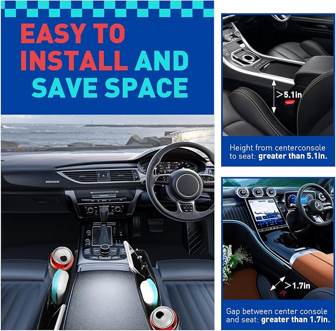 Universal PU Leather Car Seat Gap Filler Organizer with Cup Holder | Multi-Purpose Car Essentials Organizer with Phone, Keys, Card, Sunglasses and Small Items, Gifts for Car SUV Truck Owners