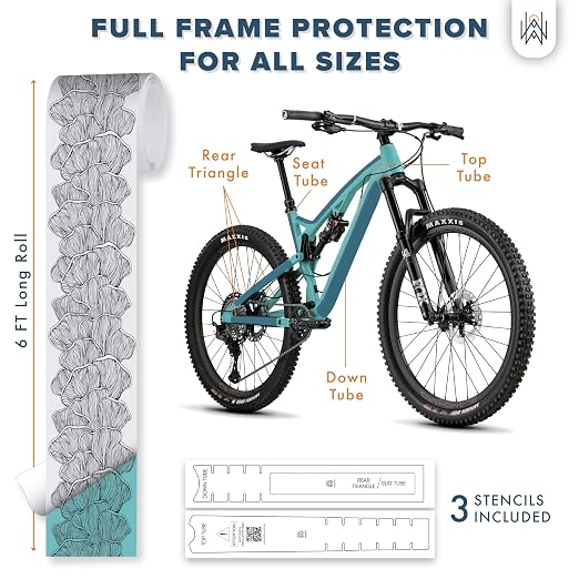 Bike Frame Protection Tape- High Impact Clear Vinyl Wrap Includes Tool (4”x72) Bicycle Frame Protector, Mountain Bike Frame Guard Chainstay Protector (Mushroom Wave)