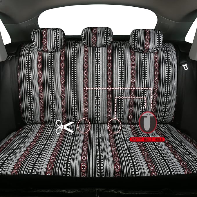 Baja Saddle Blanket Car Seat Covers 9PCS Full Set, Breathable and Washable Striped Woven Automotive Vehicle Seat Cover, Universal Boho Seat Cover for Sedan, SUV, Truck, Airbag Compatible