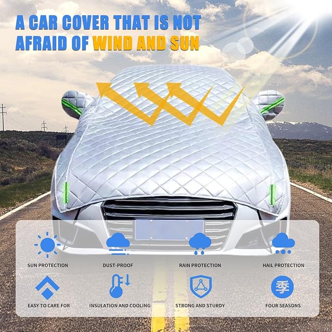 Hail Protector Car Cover Sedan,5-Layer Padded Anti-Hail Car Covers,Heavy Duty Waterproof Protector with Reflective Strips,Hail Cover for SUV/Sedan/Hatchback(Silver-Sedan)