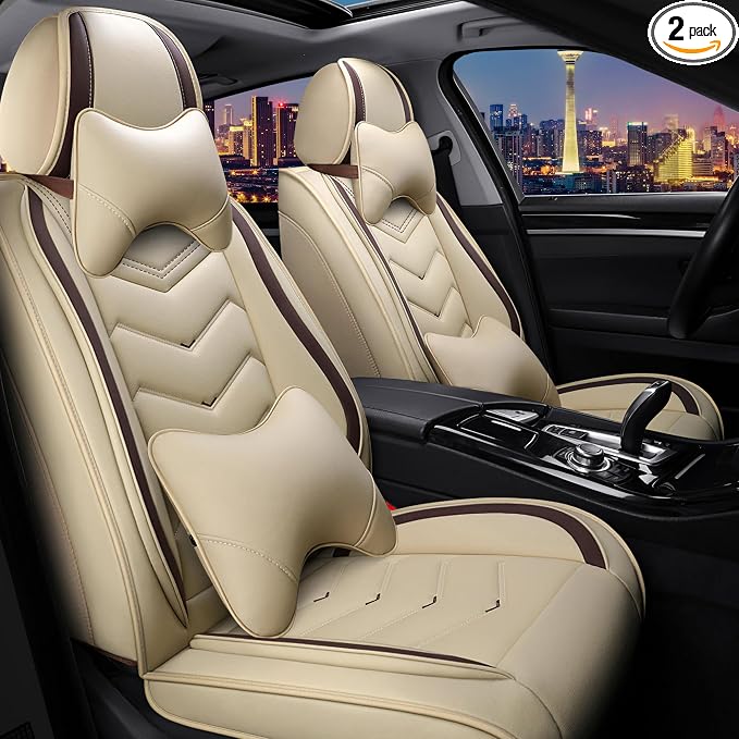 CTDS Car Seat Covers for Honda Civic 2000-2026, Stylish Sport Seat Cover, Premium Nappa Leather Car Seat Cover. Automobile Seat Covers Sets.(Luxury 2 Seats/Beige)