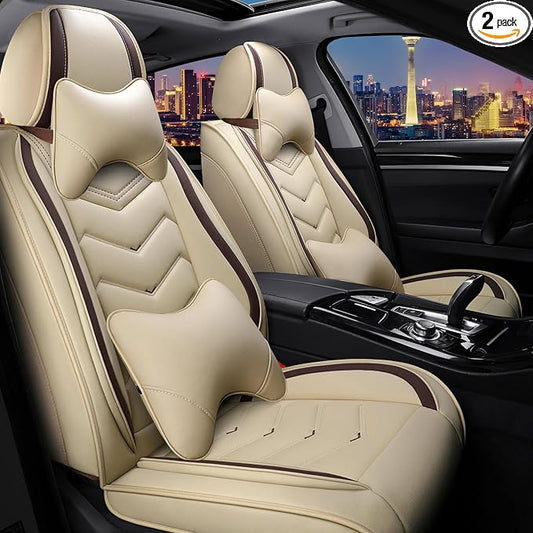 CTDS Car Seat Covers for Honda Civic 2000-2026, Stylish Sport Seat Cover, Premium Nappa Leather Car Seat Cover. Automobile Seat Covers Sets.(Luxury 2 Seats/Beige)