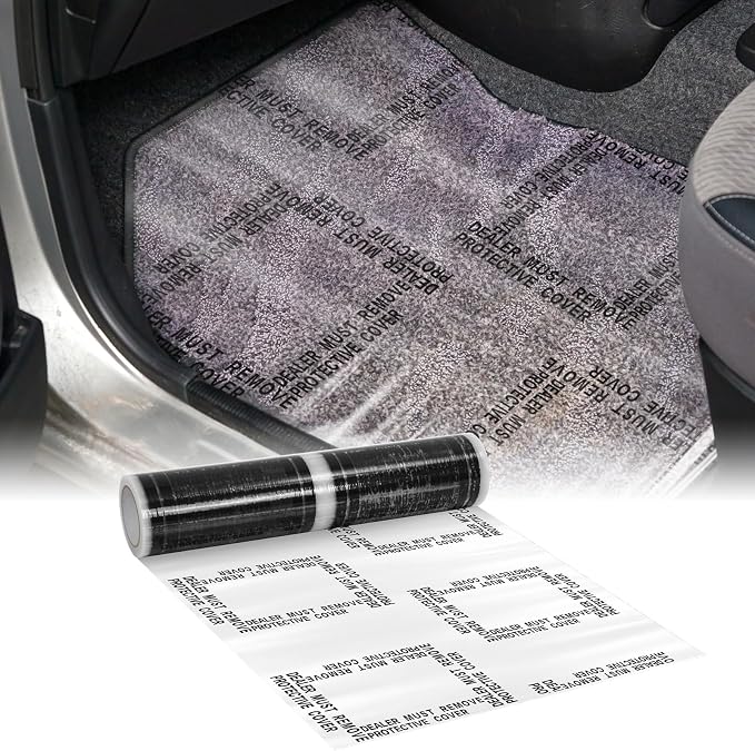 Nuanchu 4 mil Auto Adhesive Plastic Floor Mat 21" x 200' Car Care Products Carpet Protector Film Roll Sticky Car Floor Mats Perforated Protector Cover Sheets Every 24", 150 Mats Per Roll