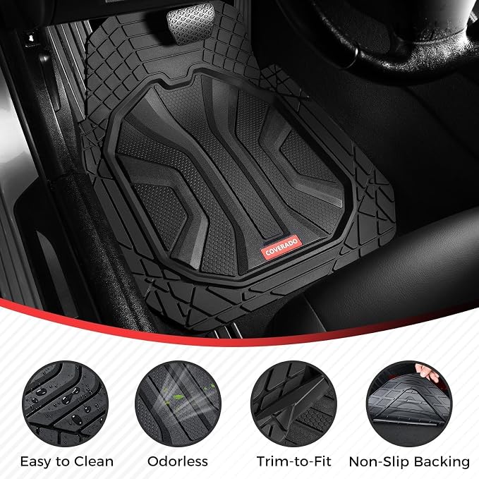 Coverado Car Floor Mats for Cars, Waterproof All Weather Floor Mats, Deep Dish Car Mats, Universal Trim to Fit Automotive Floor Mats for Trucks Car Accessories for Cars SUV Truck (3 Pcs,Black)