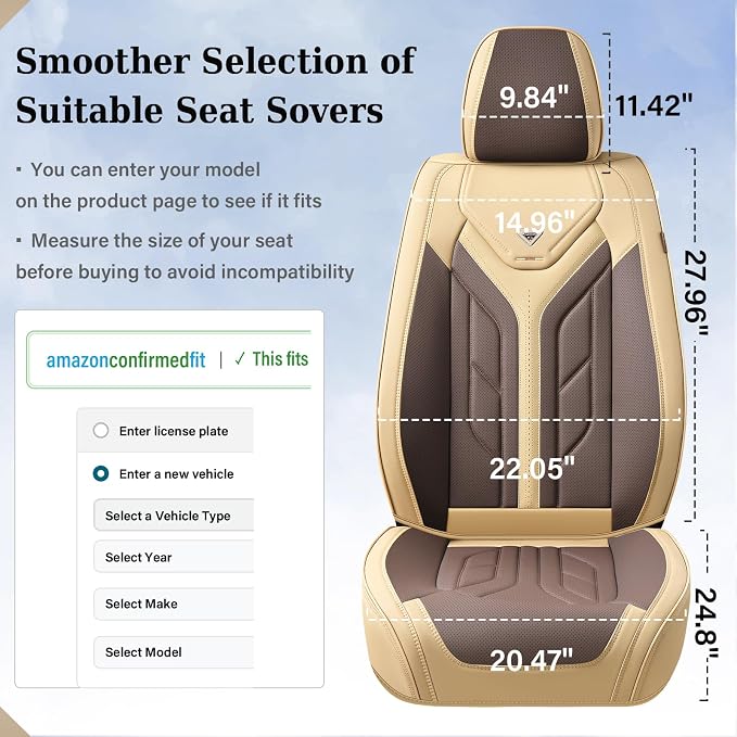 Coverado Car Seat Covers Full Set, Automotive Seat Covers Car Seat Protector Car Seat Cushion, Waterproof Leather Seat Covers for Cars, Universal Fit for Most Sedans SUV Pick-up Truck(Beige&Coffee)
