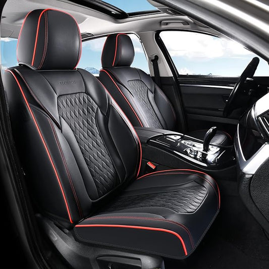 FLORICH Seat Covers, Car Seat Covers Full Set, Luxury Nappa Leather Seat Covers, Breathable and Waterproof Car Seat Protector 5 Seat, Automotive Seat Covers Universal Fit for Most Cars-Black&Beige