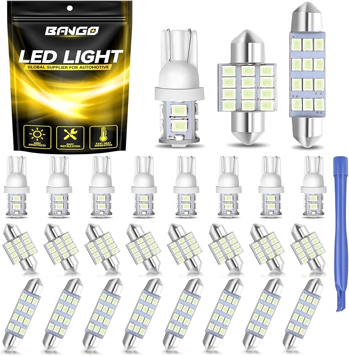BANGO 24 Pieces Car LED Interior Light Bulbs, Non-Polarity Design with Removal Tool, Suitable for Car Dome Map Door Trunk License Plate Lights, Etc. (Ice Blue)