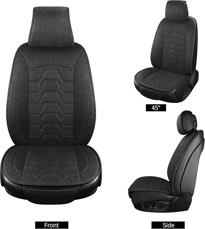 Linen car Seat Covers Breathable Cloth Fabric Seat Protector Front seat Covers Universal Fit for 95% Automotive, Car, Van, SUV, Trucks（Black，2PCS）