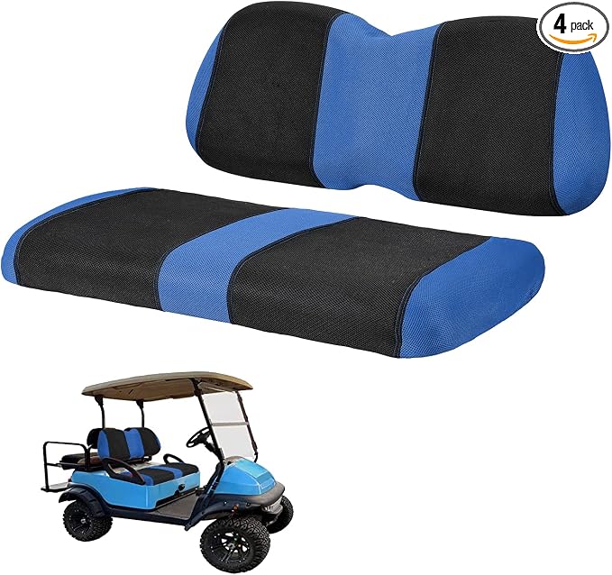 Golf Cart Front with Back Seat Cover Set for Club Car Precedent 4 Passenger Models Bench Seat Covers Kit Breathable Washable Polyester Mesh Cloth Blue