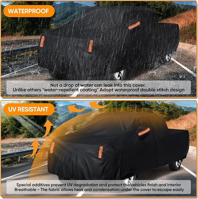Truck Cover Waterproof All Weather - Pickup Truck Car Cover Fit for Tacoma,Ford F150,Silverado,Ram 1500,Tundra,Titan,Sierra 1500 etc (Length 210 to 230 inch)