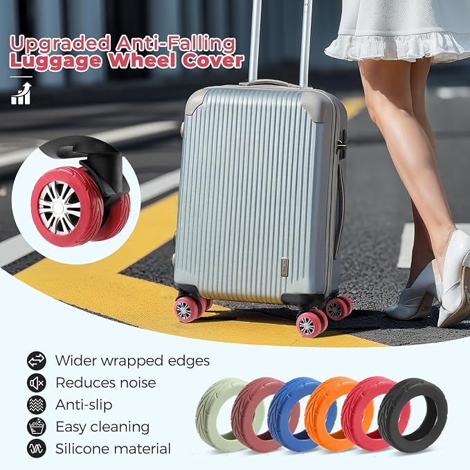 8Pcs Upgrade Luggage Wheel Covers, Travel Accessories (Red) | Wear-resistant & anti-noise silicone covers. Fits 2-2.4" wheels. Protects suitcase wheels. Travel essential for suitcases