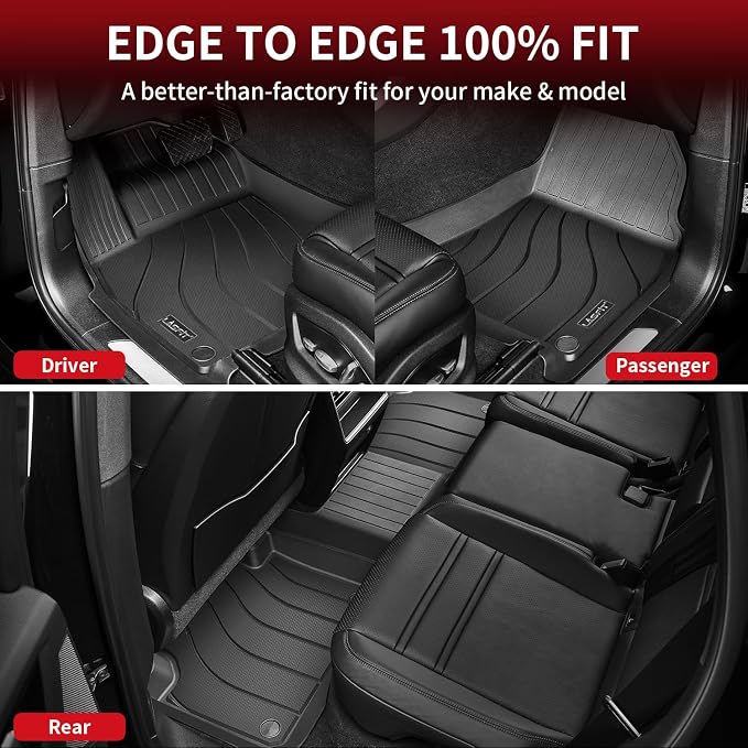 LASFIT All Weather Floor Mats for Porsche Cayenne 2026-2019, 3D Laser-Measured Custom Fit TPE Floor Liners, Front & Rear Rows, Black, Easy to Clean