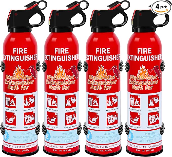 4-Pack Home Fire Extinguisher with Wall Mount, Portable A B C K Class Household Fire Extinguisher for Kitchen, House, Boat & Car, Non-Toxic, Anti-Re-Ignition & Easy Clean