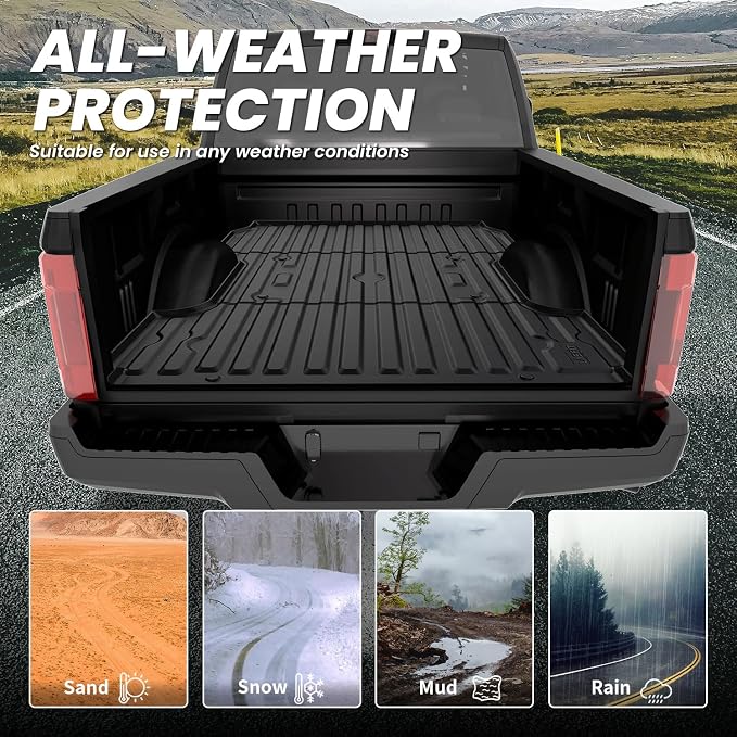 LASFIT Bed Mat 8' for Ford F250/F350/F450 2017-2026 Super Duty | 96" Truck Bed Liner, All Weather TPE Car Bed Mat for F-250 F-350 F-450, 1PC Black