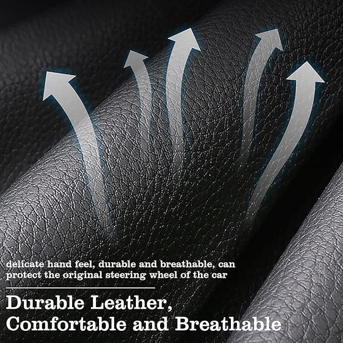 Car Leather Steering Wheel Cover - Panapi Material, Universal 14.5-15 Inch Leather Anti-Slip Breathable Auto Steering Wheel Covers for Men Women (Embroidery-Blue)