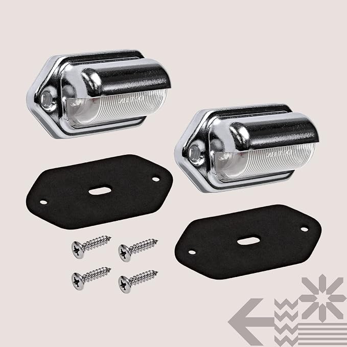 TRUE MODS 2pc Chrome Boat Trailer LED License Plate Lights [DOT FMVSS 108] [SAE L] [Surface Mount] [Waterproof] [12V DC] Universal Courtesy Step Tag Lamp for Auto Work Utility Flat Bed Semi Truck RV