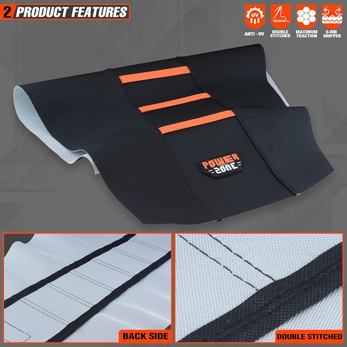 Universial Dirt Bike Seat Cover - Soft Ribbed Rubber Seat Covers for Motorcross Enduro Orange