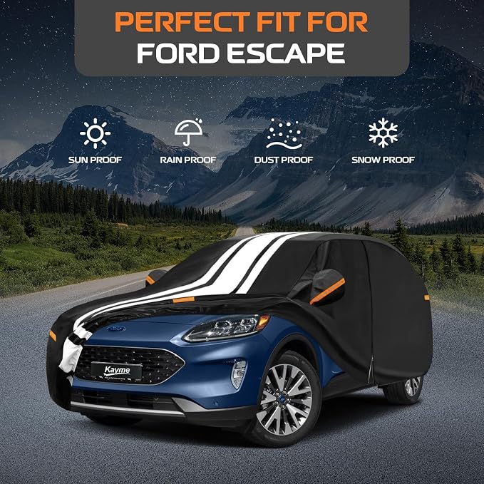 Kayme Heavy Duty Car Cover Custom Fit for Ford Escape (2000-2026) Waterproof All Weather for Automobiles, Gift with Tape/Towel, Outdoor Full Exterior Cover Rain Snow Sun UV Protection.