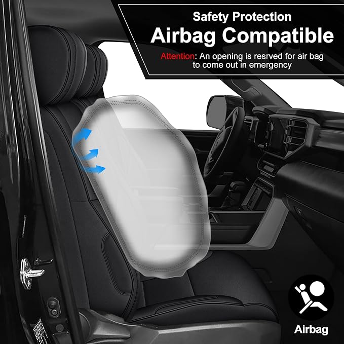 AOMSAZTO Custom Seat Covers for Toyota Tundra 2022 2023 2024 2025 2026 CrewMax SR SR5 Limited Platinum FFV TRD Pro Leather Car Seat Covers Full Set Black, Custom Fit Full Set Faux Leather Black