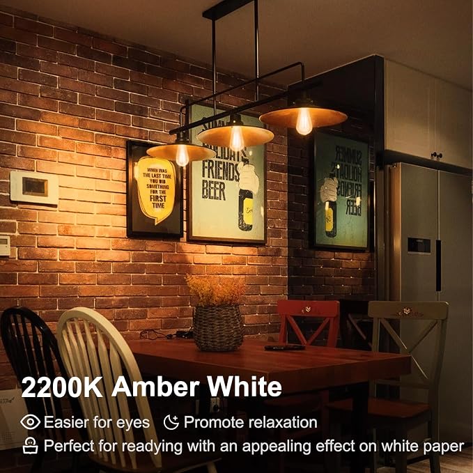 TJOY LED Edison Light Bulbs, E26 Dimmable Vintage Bulb, 8W = 60W Equivalent | Amber White 2200K, 800LM, E26 Base, ST19/58, 80+ CRI, Amber Glass, Antique Decorative Filament Bulb for Living Room, 6 Pack