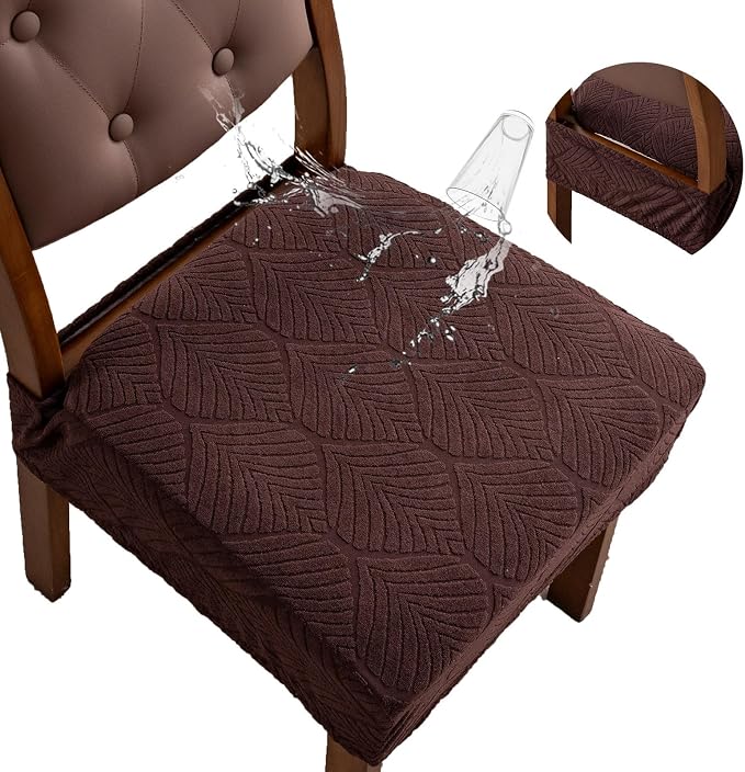 Removable and Washable Seat Covers for Dining Room Chairs Set of 2 - Waterproof Stretch Chair Seat Slipcovers, No Back Covers