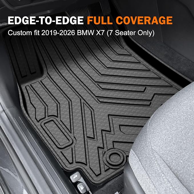 KUST Floor Mats for 2019-2026 BMW X7 Accessories (7 Seater Only) | Front Rear 3 Rows Car Mats with Cargo Trunk Liner, TPE Rubber, Raised Edge