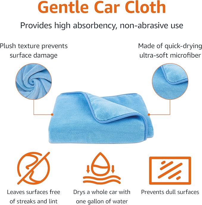 Amazon Basics Super Absorbent Microfiber Car Drying Towel, Scratch-Free, Streak-Free, Lint-Free, 36" L x 25" W, Blue (Pack of 2)