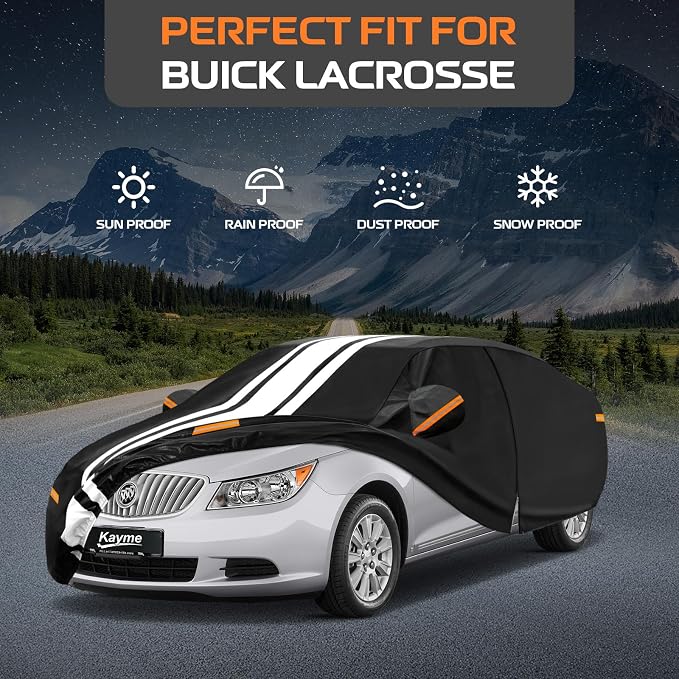Kayme Heavy Duty Car Cover Custom Fit for Buick Lacrosse (2004-2020) Waterproof All Weather for Automobiles, Gift with Tape/Towel, Outdoor Full Exterior Cover Rain Snow Sun UV Protection.