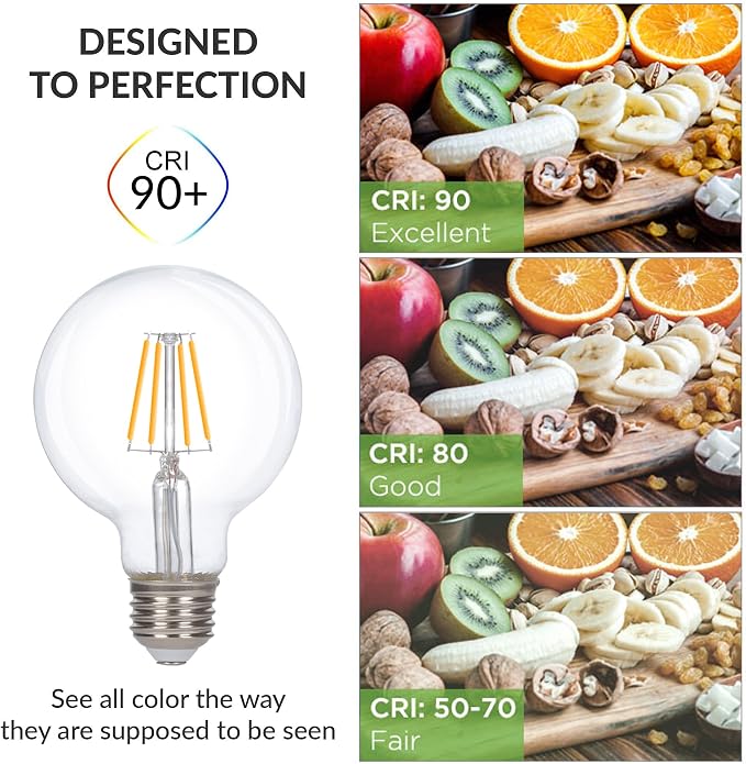 Simba Lighting LED Edison Vintage Filament G25 4W 120V E26, 2700K, 6 Pack | Vanity Globe G80 Bulb, Dimmable 40W Equivalent for Bathroom Makeup Mirror, Medium E26 Base, CE, RoHS Compliant, Warm White