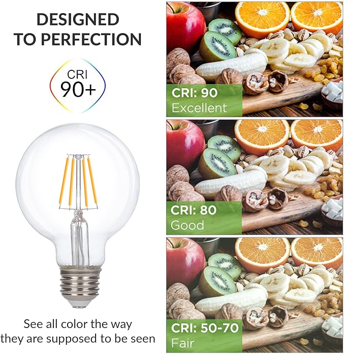 Simba Lighting LED Edison Vintage Filament G25 6W 120V E26, 2700K, 6 Pack | Vanity Globe G80 Bulb, Dimmable 60W Equivalent for Bathroom Makeup Mirror, Medium E26 Base, CE, RoHS Compliant, Warm White