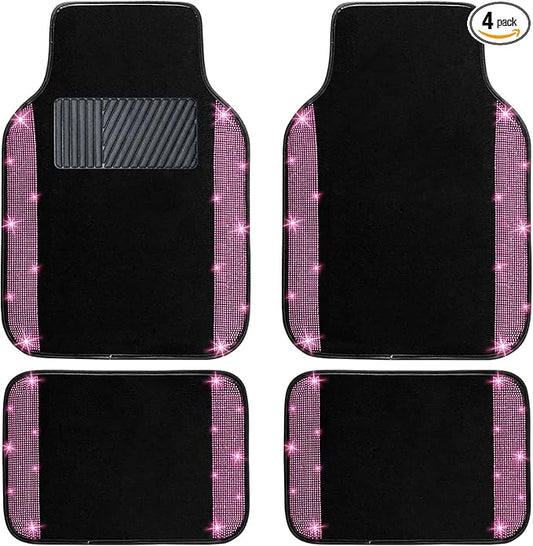 NBTEPEM Pink Bling Car Floor Mats Full Set, Universal Fit Most Cars,SUV, Trucks, 4 pcs Sparkle Glitter Diamond Carpet for Women Girls with Anti-Slip Pad (Pink Diamond)