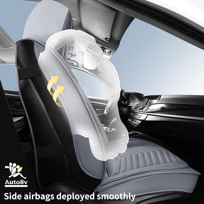 HChengkikz Front Car Seat Cover, Waterproof Faux Leather, Waterproof (Gray) | Easy Maintenance, Airbag Compatible, Universal Fit For Most SUVs Trucks Pick-ups Sedans