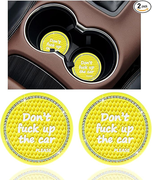 Ziciner 2 Pack Bling Car Cup Holder Coaster, 2.75 Inch Anti-Slip Auto Insert Coaster, Crystal Car Drink Mat Perfect for Women Girls, Universal Interior Decor Accessories (Yellow)