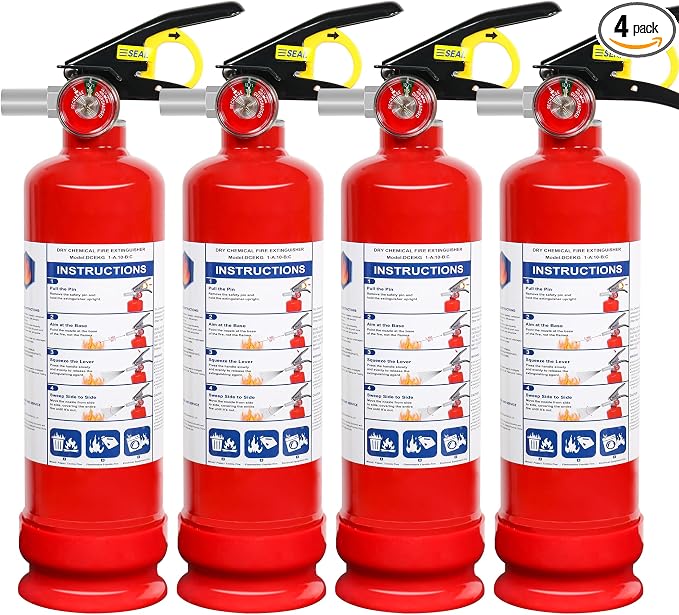 4-Pack ABC Dry Powder Fire Extinguishers, 2.5lb 1A:10B:C Multi-Class Fire Safety Gear with Quick Release Handle, Portable Fire Extinguisher for Home Kitchen Car Truck RV Boat Office