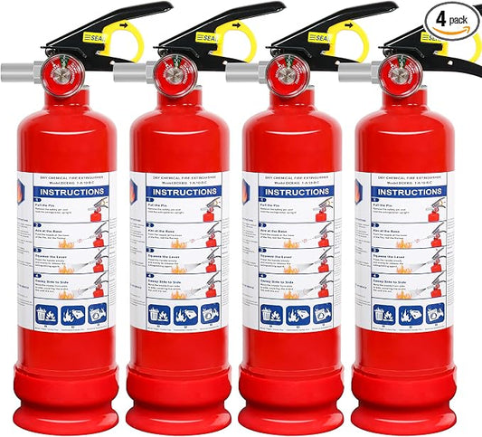 4-Pack ABC Dry Powder Fire Extinguishers, 2.5lb 1A:10B:C Multi-Class Fire Safety Gear with Quick Release Handle, Portable Fire Extinguisher for Home Kitchen Car Truck RV Boat Office