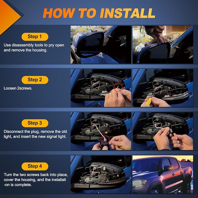 Nilight Side Mirror Marker Light Sequential Amber Left Right Turn Signal Lights Smoked Lens Plug and Play Waterproof Compatible With Toyota Tacoma RAV4 XA50 Highlander XU70