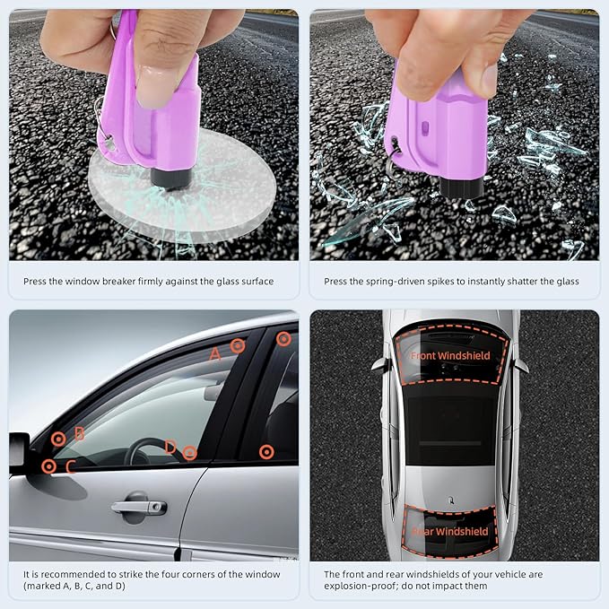 40 Pcs Car Window Breaker Key Chains, 3 in 1 Glass Breaker Seat Belt Cutter Survival Whistle Portable Safety Emergency Escape Tools Multifunctional Car Accessories, 8 Color