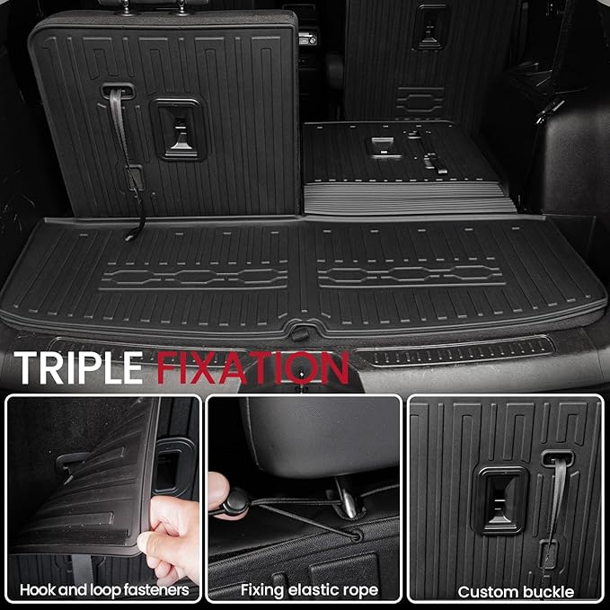 Floor Mats Cargo Mat Set for 2017-2023 GMC Acadia 6 Seats Captain Chairs Accessories, All-Weather TPE Trunk Mat Cargo Liner Backrest Mats SL/SLE/SLT/AT4/DENALI(Floor Mats+2-in-1 Cargo Mat)