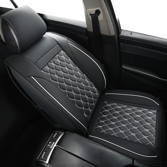 Car Seat Covers Front Pair,Universal Fit for Most Cars,SUV,Sedans and Pick-up Trucks,Automotive Faux Leather Vehicle Cushion Covers(Front Pair,Black/White)